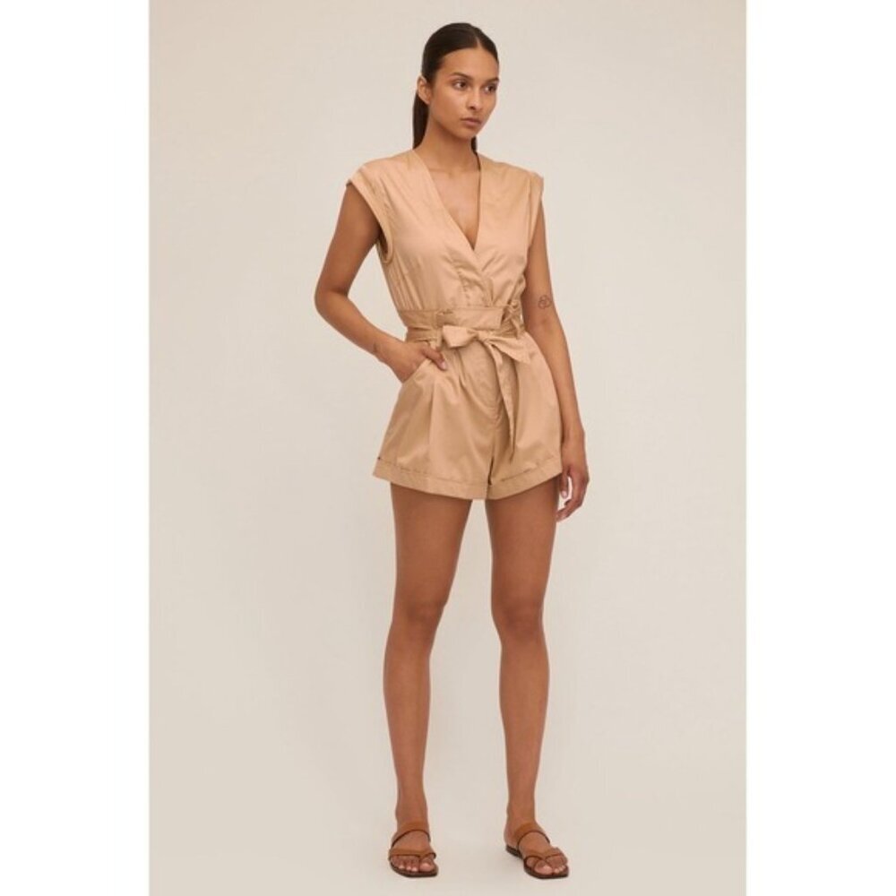 MARISSA WEBB Dixon Paper Bag Sateen Romper Latte Size 10 Cotton